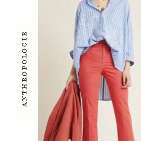 The essential collection by Anthropologie Corduroy Pant Crop Ankle Red Pant Sz 2 - Picture 1 of 6